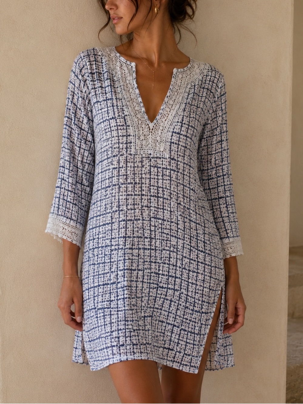 Roller Rabbit Navy White Cotton Tunic Swim Cover Up XS